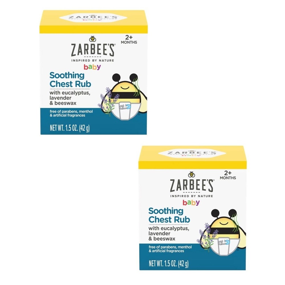 2 Pk Zarbee's Baby Soothing Chest Rub Eucalyptus Lavender Beeswax 1.5oz BB 04/28